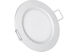 acegoo Foco LED Empotrable Techo 12V Downlight Regulable 2,5W Plata Blanco cálido 3000K IP64 Panel Redondo Extraplano Iluminacion, para Autocaravana Caravana Barco Camión Cocina Baño Muebles