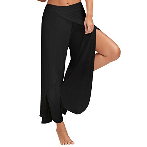 TUDUZ Damen Sommer 9/10 Läng Stretch Breites Bein Palazzo Hose Elatische Pants Loose Hoserock Haremshose Yogahose