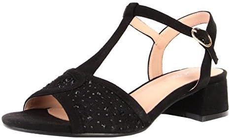 SHU CRAZY Womens Ladies Faux Suede Diamante Low Block Heel Peeptoe Bridal Dressy Fashion Sandals Shoes - L60 (UK 6/EU 39, Black)
