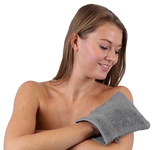Betz 10er Pack Waschhandschuhe Waschlappen Größe 16×21 cm Kordelaufhänger 100% Baumwolle Premium Farbe anthrazit - 3