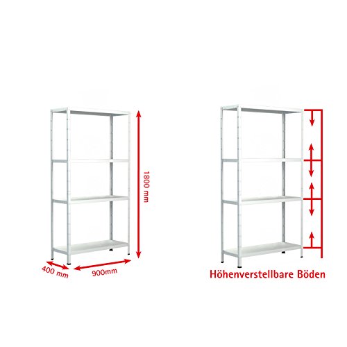 Regal Steckregal weiß Metall 180x90x40cm Regalsystem Steckregalsystem 4 Metall-Böden Traglast 260kg einfache Montage durch Stecksystem kein Verschrauben Schulte - 3