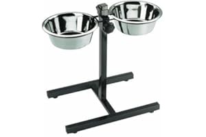 DOGHEALTH Large Adjustable Dog Bowl Holder + 2 x Bowls (6 pint)