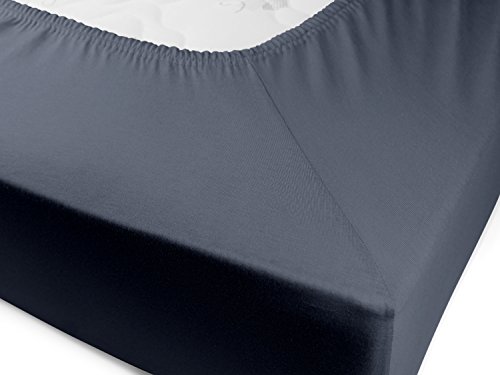 Premium Wasserbett-Spannbetttuch – aus sanforisiertem Baumwoll-Jersey mit 5% Lycra-Anteil – Komfortgröße 180 x 200 cm bis 200 x 220 cm – in 10 attraktiven Farben – auch für Boxspringbetten, anthrazit - 3