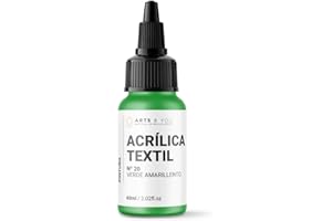 Arts & You Pintura Acrílica Textil 60ml Ideal para pintar Ropa y Tejidos | Pintura Fluida para manualidades en tela | Adhesión en Tejidos muy duradera (20 Verde Amarillento)