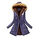 Produktbild FORH Damen Warm wintermantel Lange Mantel Mit Kapuze Jacke Mode Kapuzenpullover jacke Slim fit langarm Parkajacke Hoodie Reißverschluss steppjacke outwear mit Pelz Halsband (M, Lila)