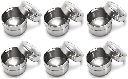Sonicee Magnetic Spice Tin Stainless Steel Storage Container Jar Clear Lid (6 pcs)