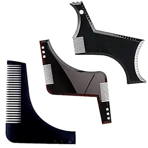 Elisburry Upgraded Beard Shaper Tool set With Comb For Men,Home And Salon Use, Men Beard Accessories Multi Purpose,Grooming kit (Black) - 3pcs