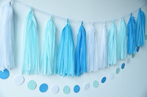 Furuix Babyparty Junge Türkisbaby-blaues weißes Geschlecht decken Partei-Dekoration-Gewebe-Papier-Troddel-Girlande-Gewebe-Papier Pom Pom Kreis-Girlande für rustikale Hochzeits-Baby-Dusche, Geburtstagsfeier, Baumschulen-Dekoration / Brautduschen-Dekoration auf