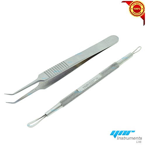YNR® Blackhead Remover Tool Kit 2 in 1 Comedone Extractor Set Professional Acne Pimple Blemish Removal Tools Dermatologist Grade Stainless Steel for Facial Skin Care Whitehead Popping Zit Removing