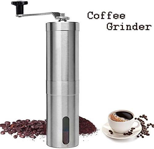 Manual Coffee Grinder - Adjustable Hand Crank Operated Coffee Mill- Steel Body Adjustable Ceramic Conical Burr Hand Crank Mill Grinds Beans Spices Brushed Silicone Lid to Keep Coffee in Container