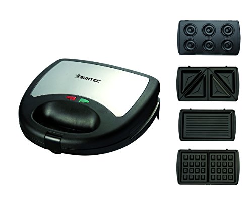 SUNTEC Multitoaster WAE-9615 [4 austauschbare Platten für Waffeln/Sandwich/Grill/Donuts, Antihaftbeschichtung, max. 750 Watt]