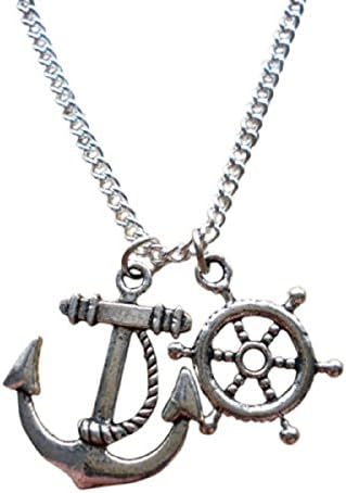 Jewellery Chic Boutique Antique Silver Retro Nautical Sailor Jerry Anchor Rudder Necklace + Gift Bag