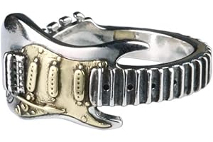 IMINI Punk Rock Musik Gitarre Open Band Ring für Männer Frauen Teen Punk Gothic Statement Verstellbar Ausziehbarer Knöchel Mittelfinger Band Mode Geschenk Hip Hop Schmuck für Onkel Papa Komfort Passform