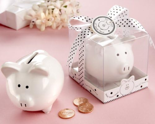 Li'l Saver Favor Ceramic Mini-Piggy Bank in Gift Box with Polka-Dot Bow - Baby Shower Gifts &amp; Wedding Favors (Set of 72) by CutieBeauty KA