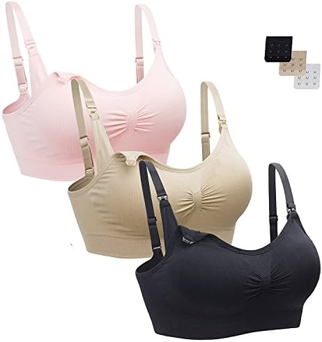 Herenear Women's Seamless Maternity Nursing Bra Bralette with Free Bra Extenders 3 Pack