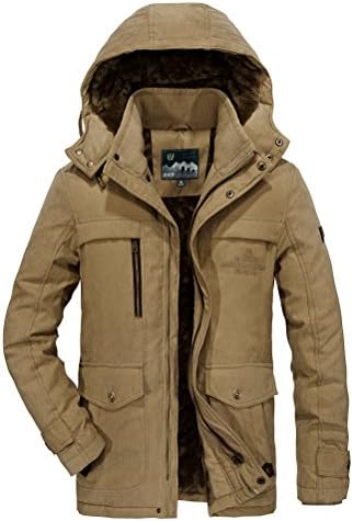 Yallmarket Parka Jacket Mens Winter Coats With Hoods Warm Thick Fleece Jackets Cotton Lined Padded Parka Coat
