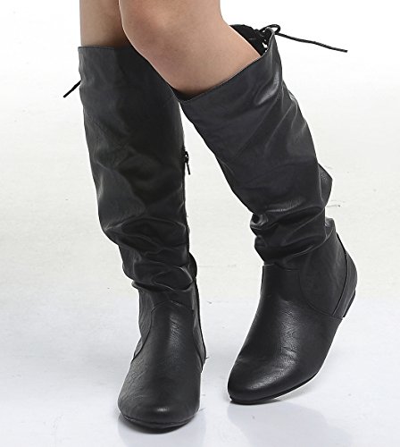 Core CollectionWomens Flat Zip UP Slouch MID Calf LACE Riding Casual Boots Shoes Size 3-8