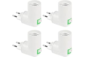 Jooheli Portalampada E27, 4 Pezzi Portalampada E27 con Interruttore ON/OFF, Portalampada con Presa Elettrica, Adattatore Presa Lampadina E27, Rotazione a 180°, Porta Lampada E27