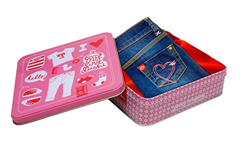 Preisvergleich Produktbild Geschenkset Baby Mädchen "Jeans" mit Babyjeans in Metallbox von Dushi