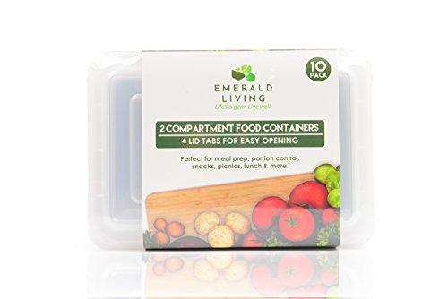 |10 pack| 2 fach Meal Prep Container. Frischhaltedosen Bento-Box Set mit Deckel. Spülmaschine, Mikrowelle, Gefrierschrank safe. BPA-frei Frishchalteboxen aus Kunststoff mit Trennwände [0.8L] - 8