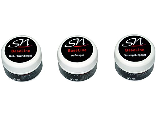 SN Nageldesign 3er UV Gel Set Grundiergel Haftgel Aufbaugel pink rosé rosa Versiegelungsgel je 15 ml Base Gel Builder Gel Finish Gel Glanzgel Abschlußgel Honigeffekt selbstglättend ohne UV Lampe - 2