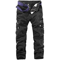 LANBAOSI Hommes Pantalon en Coton Armée Cargo Pantalon Camouflage Camo, Noir, 32.5W