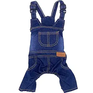 Strangefly Dog Denim Jumpsuit Puppy Jeans Overalls Clothes Costumes, Vintage 4 Legs Pet Pants Apparel, Blue Jacket Shirts for Small Medium Large Boy Girl Doggy Dogs and Cats Kitty Kitten (M, Blue)