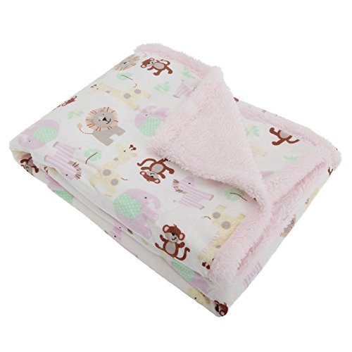 Baby Boys/Girls Jungle Animal Design Supersoft Microfleece Wrap Blanket (75cm x 100cm) (White/Pink)