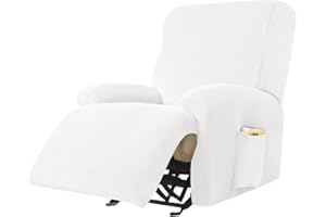 Highdi Funda de Sillón Relax Elástica para Sillón Reclinable, Funda Reclinable Terciopelo 4 Piezas con Bolsillos Laterales, Antideslizante Extraíbles y Lavables Fundas Protector (Blanco)