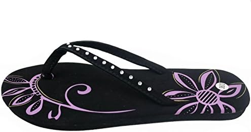 Ladies Black &amp; Purple Flip Flops with Diamante Straps (UK 2 / EU 35)