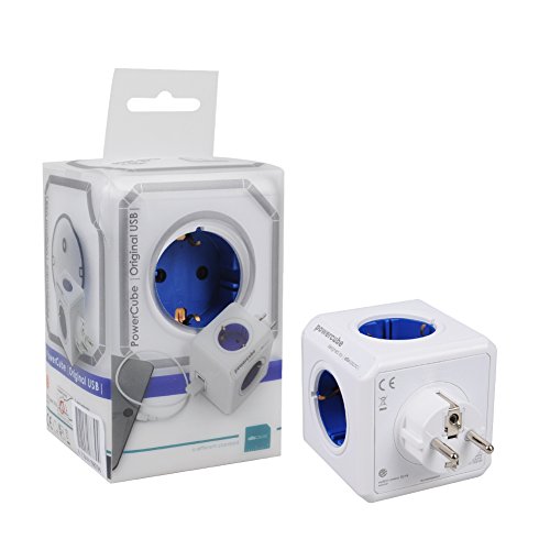 Allocacoc PowerCube 2 USB Port 4 Verteiler Reiseadapter mit Rücksetzbare Sicherung Steckdose 230V Schuko, Cobalt Blau - 8
