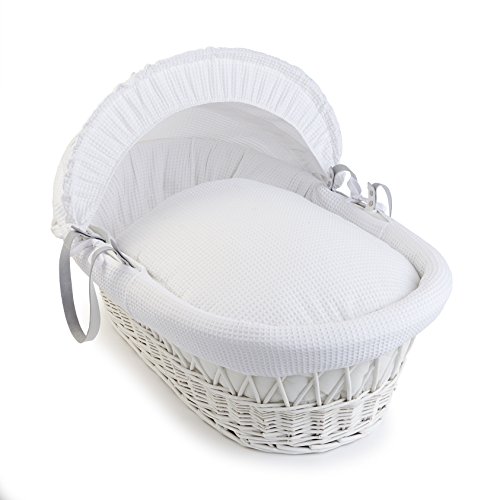 Clair de Lune Waffle White Wicker Moses Basket (White)