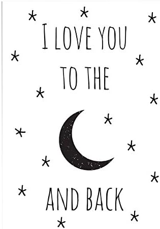 DesignClaud "I Love You To The Moon and Back" Nursery Poster, Black/White, A3