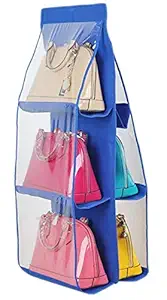 6 Pocket Handbag Anti-dust Cover Clear Hanging Closet Bags Organizer Purse Holder Collection Shoes Save Space - Nevy Blue