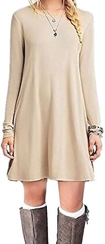 Women's Casual Scoop Neck Long Sleeve Loose Swing Tunic T-Shirt Dress Basic Slim Knee Length Chunky Comfort Jumper Top One-Piece Dress Plus Size