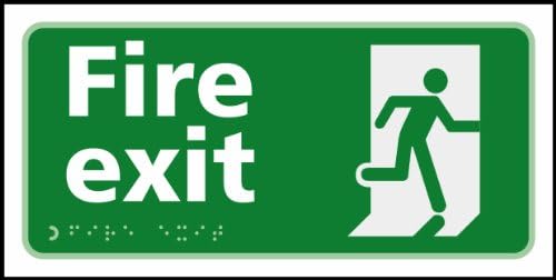 Fire exit running man Taktyle Braille Sign 300 x 150mm