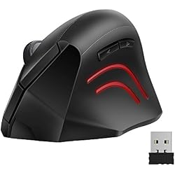 Souris sans fil Optique, TeckNet Verticale Ergonomique 2.4G, 3 niveaux de ppp ajustables, 2000 ppp, 6 boutons, durée de vie de la batterie 18 mois, Nano-récepteur - Version Noir-V2