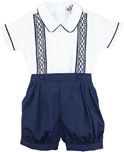 Boys Traditional Two Piece Eton Suit With Smocked Panel On Front Of Top (3-4 Years, Navy)