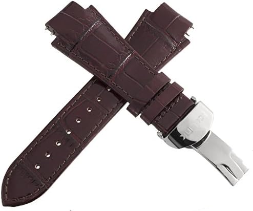 IceLink Men's Brown Genuine Leather Watch Band Strap W/ Stainless Steel Deployment Buckle 17mm