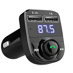 EYUVAA LABEL EVCBTX08 Wireless Car FM Transmitter with Bluetooth and USB, Handsfree Call, Car Charger, Mp3 Music Stereo Adapter, Dual USB Port Charger Compatible for All Smartphones