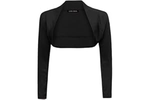 LUXE DIVA Womens Plain Long Sleeve Bolero Shrug Crop Top Ladies Cropped Cardigan Tops UK 8-26