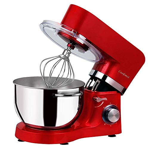 Cookmii 1500W Robot pâtissier, Robot pétrin, Robot mélangeur, Pétrisseur, Robot de cuisine multifonction Faible bruit avec Bol en Acier inox de 5.5L, Couvercle, Batteur, Fouet & Crochet Rouge