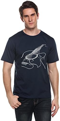 Coonfandy Men's O Neck Tee Casual Artistic Guitar Print Basic T Shirt