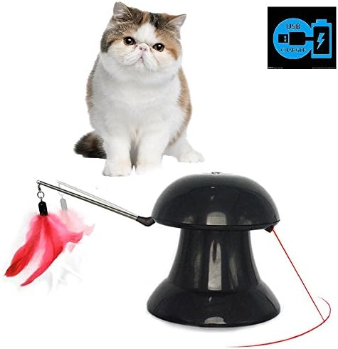 Cat Toy USB Charge 2 IN 1【3rd Generation】Interactive Automatic Teaser Feather And Roating Light Toy Kitten Catch The Moving Safe Pet Entertainment Stimulating Exercise With Freebies For Cats and Dogs