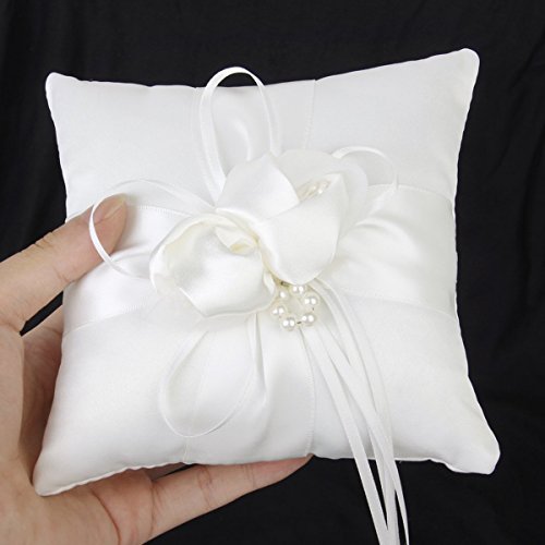 confronta il prezzo VORCOOL 15 * 15cm anello nuziale cuscino boccioli perle finte Decor nuziale anello nuziale cuscino cuscino (bianco) miglior prezzo