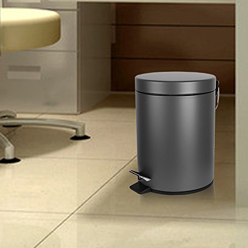 Mini Mülleimer für Badezimmer Büro mit Deckel Weiche Verschluss Verschluss, Anti-Fingerprint, 0,8 Gallonen / 3L (Grau) - 6