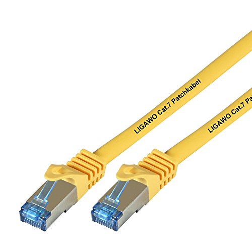 5 Stück - Ligawo Patchkabel Cat.7 S-FTP PiMF RJ45 Cat6A Stecker für Netzwerk / Internet Anschluss ( 0,25m ) Gelb
