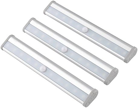 Under Cabinet Led Lighting,Sanzang Wireless Motion Sensor Light,10 LED with Magnetic Strip,3-Pack (Silver)