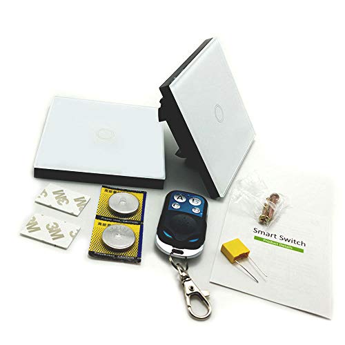 Wifi Smart Touch Screen Interruptor y tags Sticky Remote Switch Backlit vibrantes nocturna 2 en 1 eu estándar Touch Panel mando a distancia Luz Interruptor de pared 1 Gang 1 de vías de cristal Panel Home