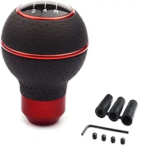 CARIZO Gear Shift Knob (Design - MOMO Round) Universal Gear Lever Shifter knob with 3 Adapters Compatible with All Manual Cars (Black + Red)